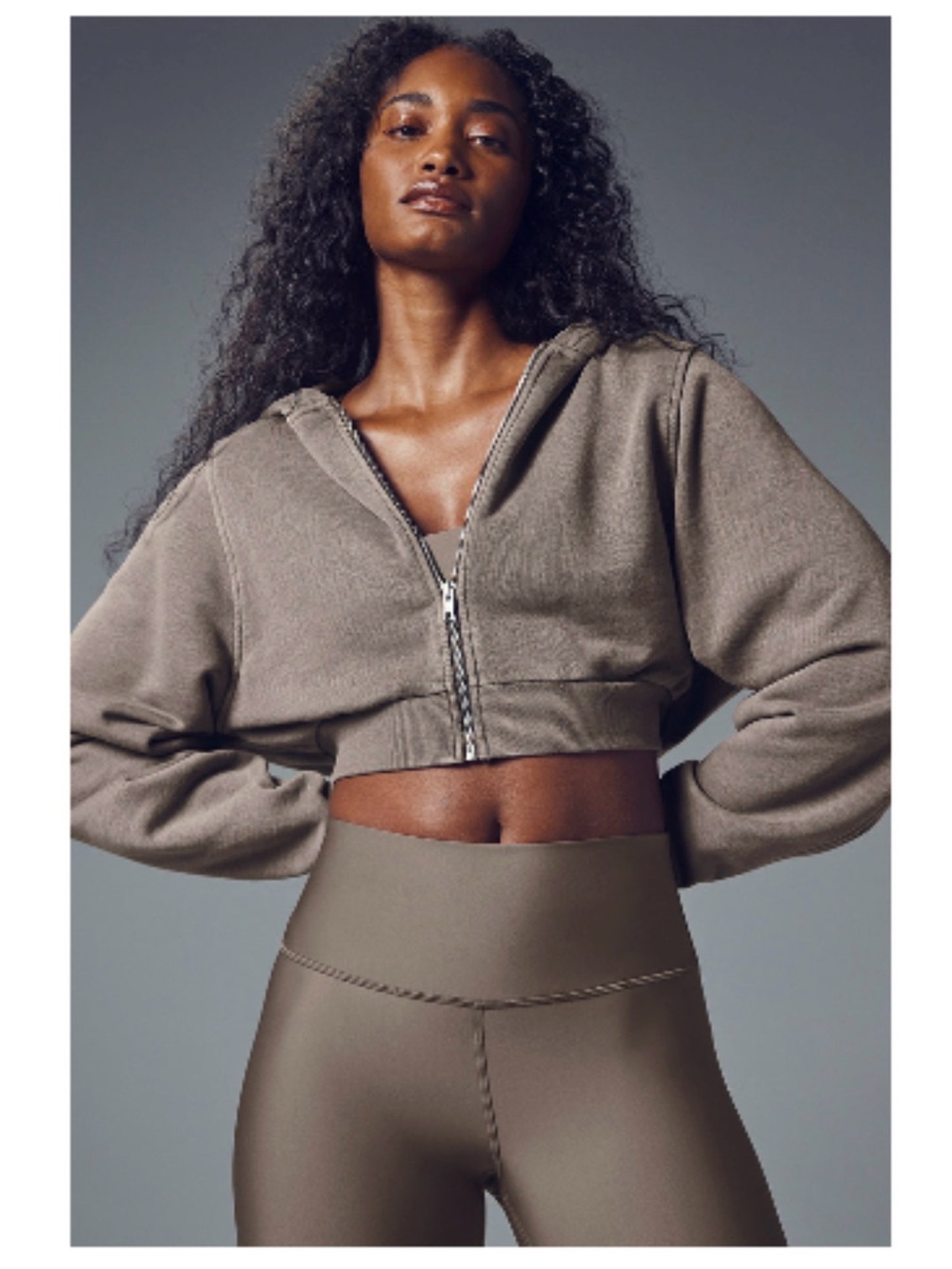 ALO Yoga Cropped Zip Hoodie in Washed Olive Tree